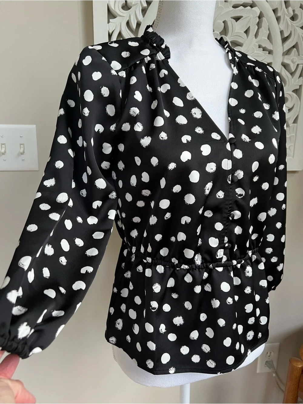 J. Crew Black & White Polka Dot Long Sleeve Blouse